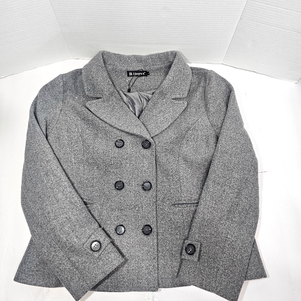 Allegra K Women's Gray Double-Breasted Coat Jacket Suit - Picture 11 of 16